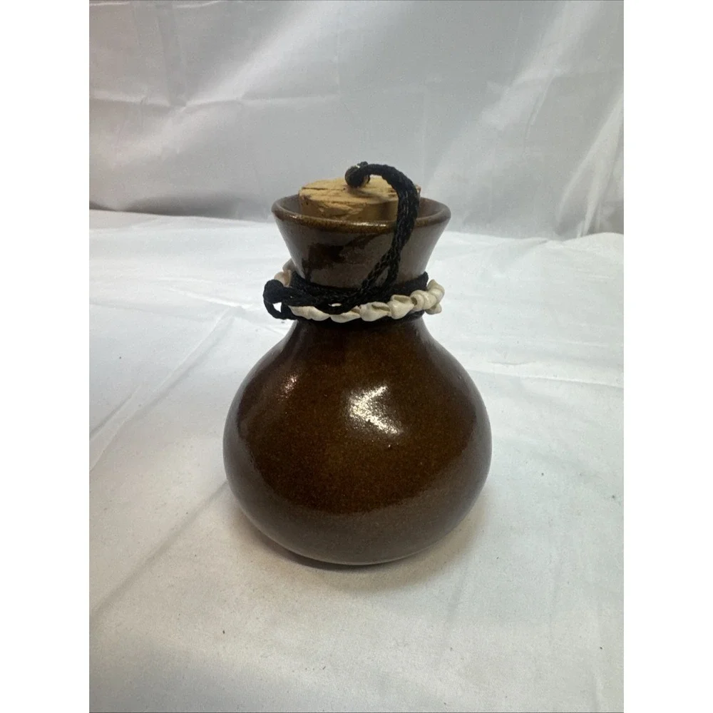 Handmade Hawaii Pottery Square Canister Jar With Cork Lid, Brown Glaze w/‎ Notes